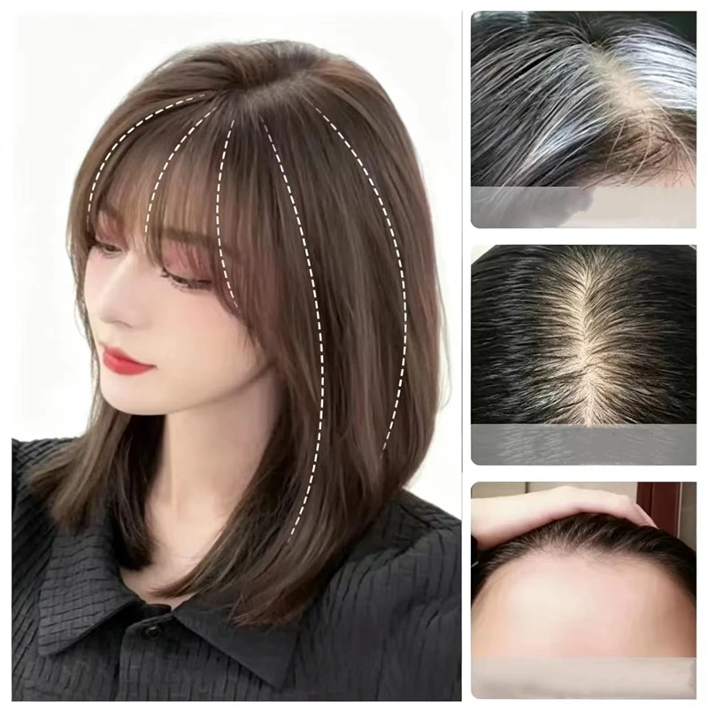 Soowee Topper per capelli sintetici con frangia, invisibile, 3D, per uomo e donna - immagine 4