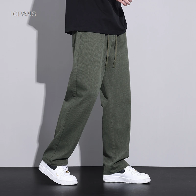 Sweatpants Men Casual Track Pant Male Drawstring Cotton Loose Straight Trousers Black Green Streetwear Sweat Pants Men Korea