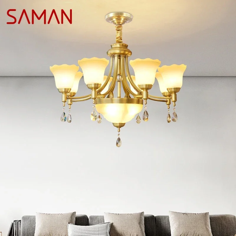

SAMAN American Brass Pendent Lamp Luxurious Living Room Restaurant Bedroom Retro Hotel Villa Chandelier
