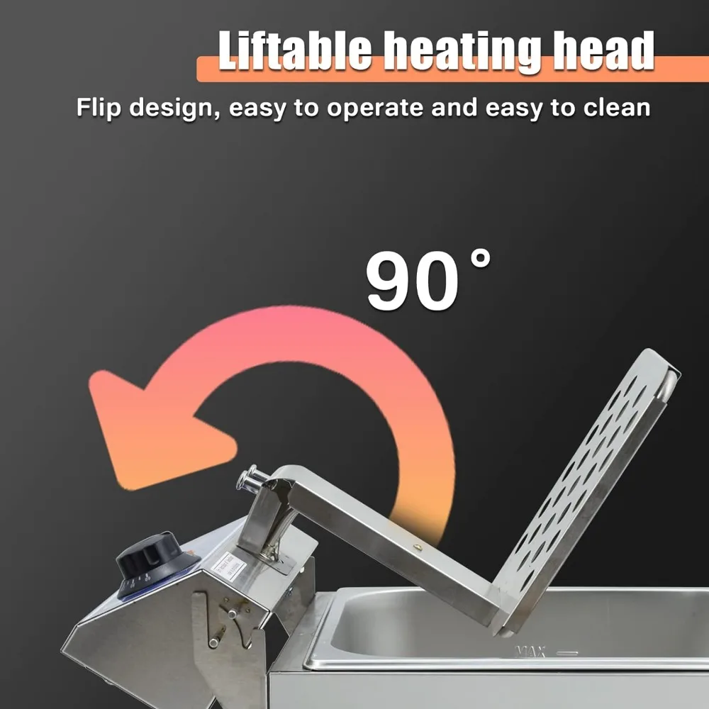 Commercial Electric Deep Fryer Countertop Stainless Steel Deep Fryer w/ Temperature Control Single Large Tank French Fries
