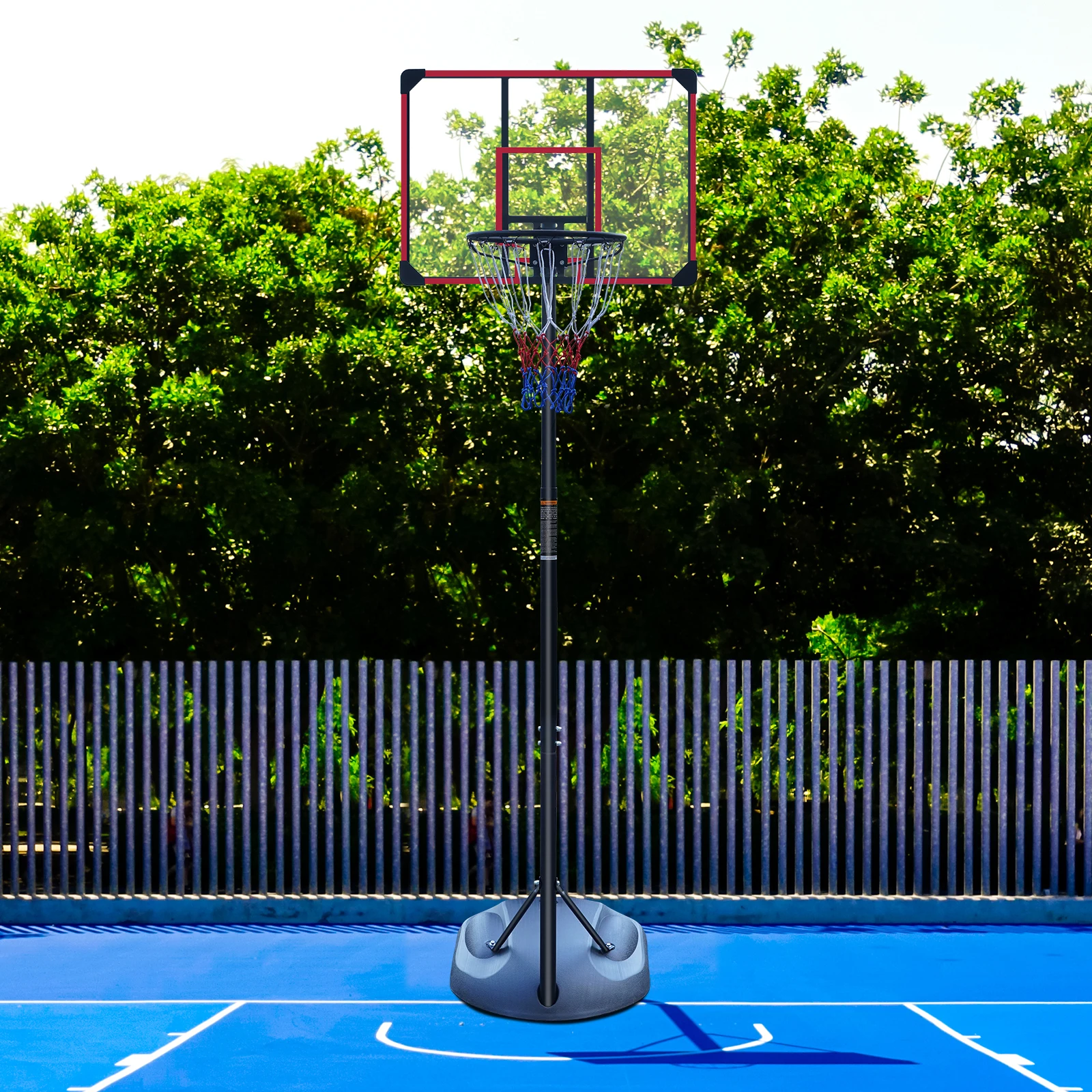 Basketballkorb für den Außenbereich, höhenverstellbar von 228,6 bis 280,42 cm, mit Rädern, stoßdämpfendem Korb und stabilem Backboard – Detail 7