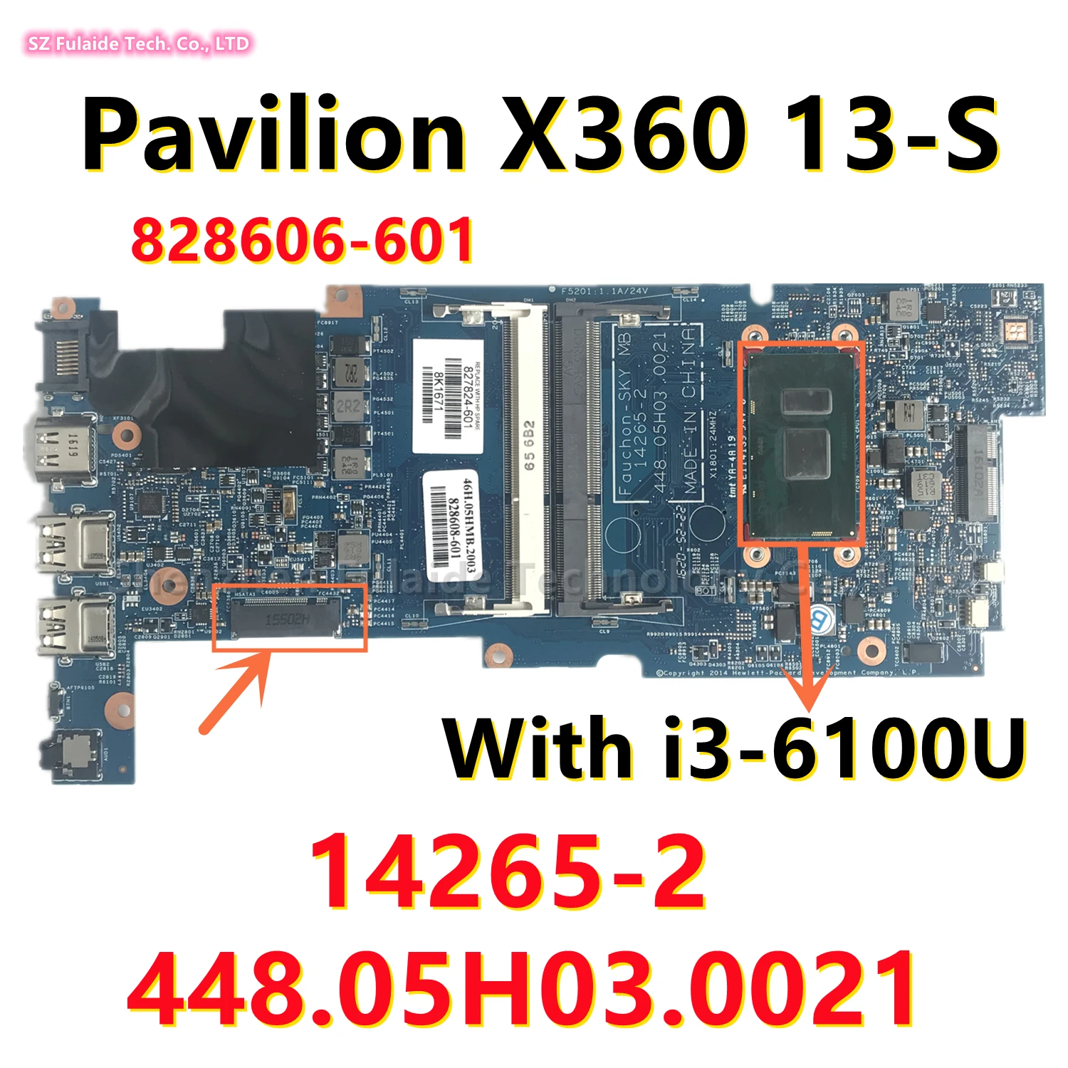 

827822-001 828606-601 Mainboard For HP Pavilion X360 13-S Laptop motherboard With I3-6100 CPU 14265-2 448.05H03.0021 SR2EU