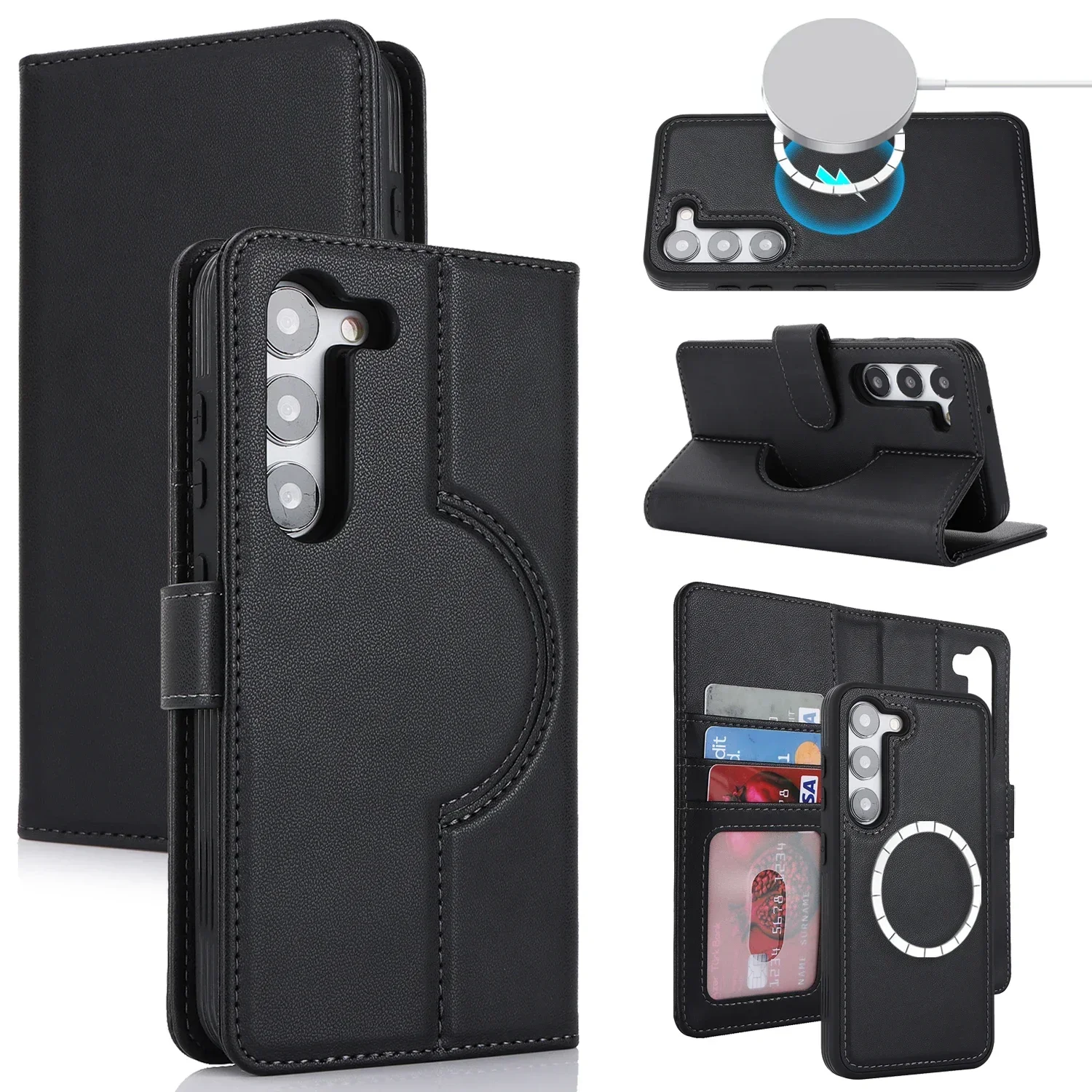 2-in-1 Leather Wallet Case with Card Holder & Magnetic Closure