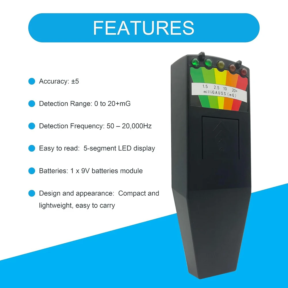 5 LED EMF Meter with 4 Motion Light Up Cat Balls Portable Magnetic Field Monitor 5 Scales for Home Office EMF Detection