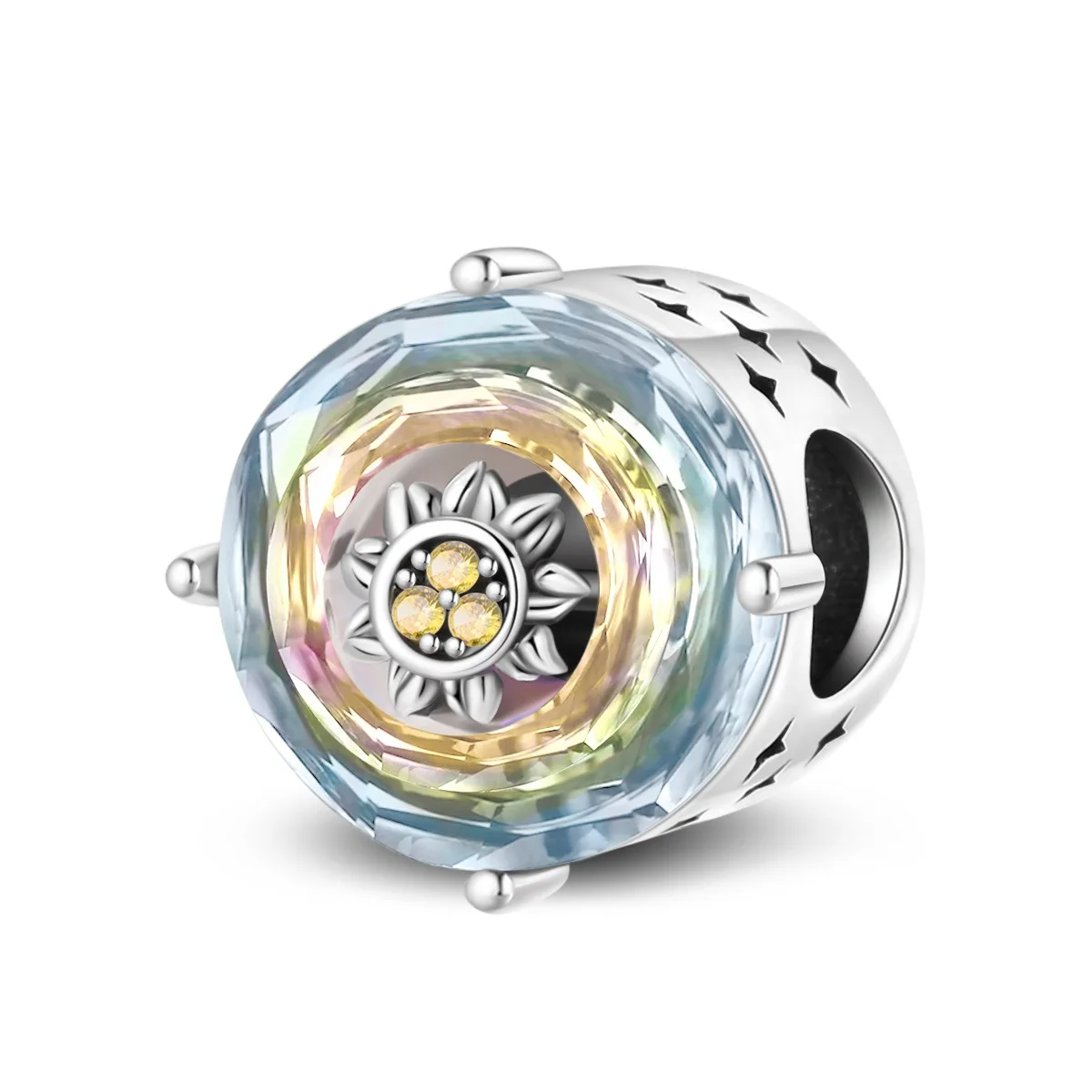 Silver Plated Beads with Colorful Crystal Pendant - Peace Dove, Globe, and Rose Heart Design