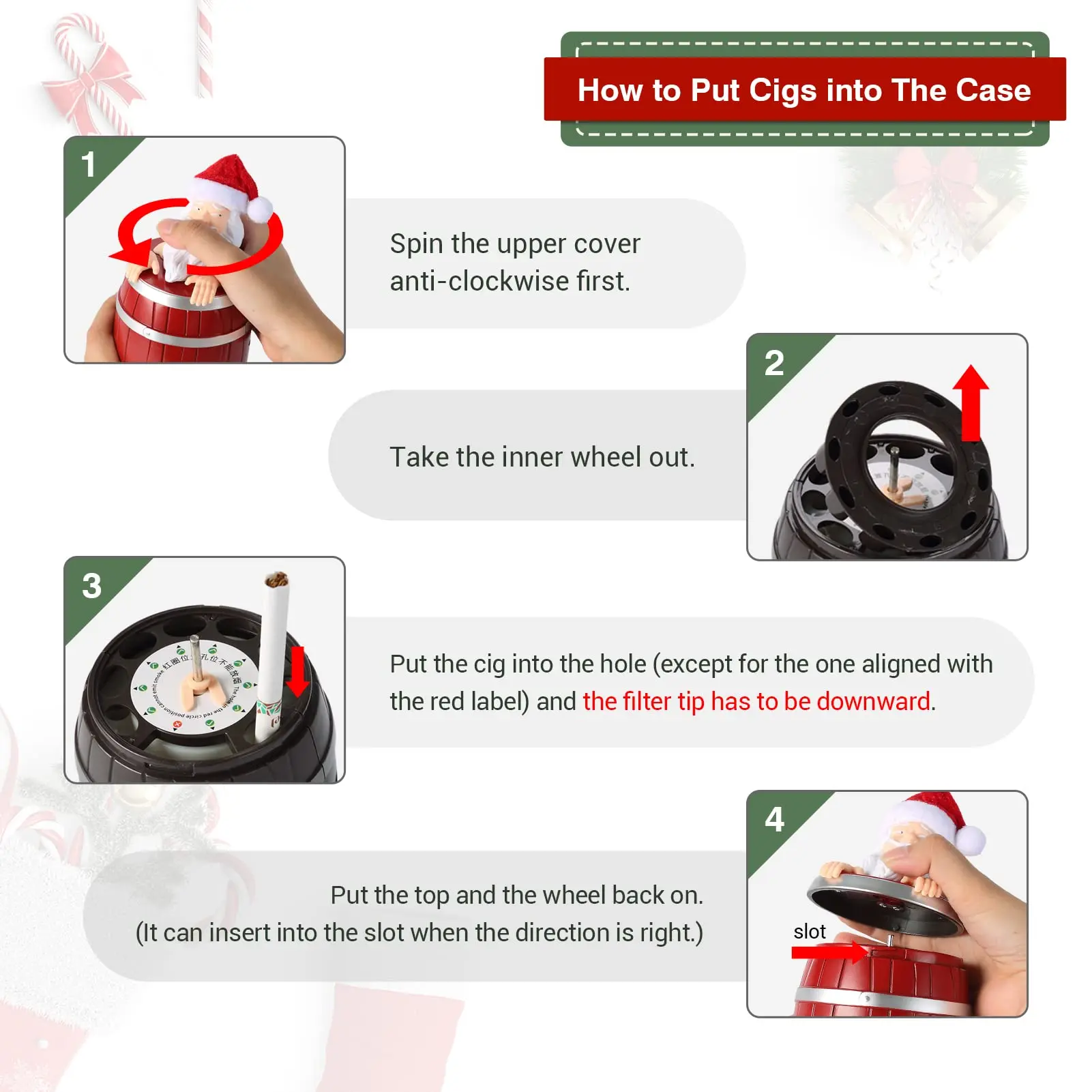 Funny Cigarette Dispense Santa Claus Figurine Statue Cigarette Holder Case for Christmas Party Home Decor for King Size