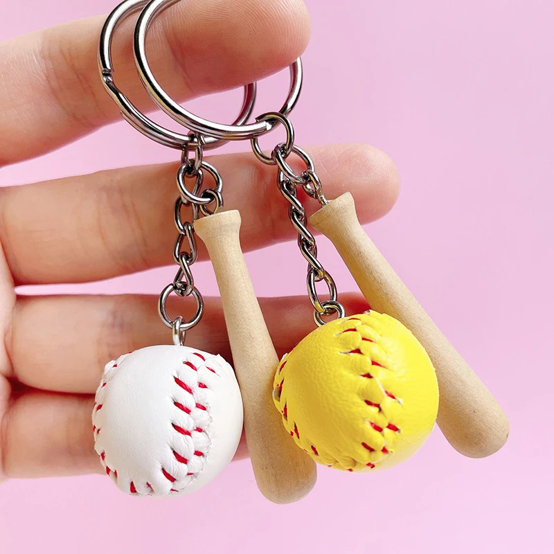 

New Baseball Keychain Mini Wooden Bat Ball Keyring Key Chains For Girls Team Sports Ball Match Games Key Ring Gift