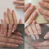 150Pcs Gradient Nude Short Almond Fake Nails XS/S/M Size Glossy Full Cover Press On Nail French False Fingertips for Women Daily 4