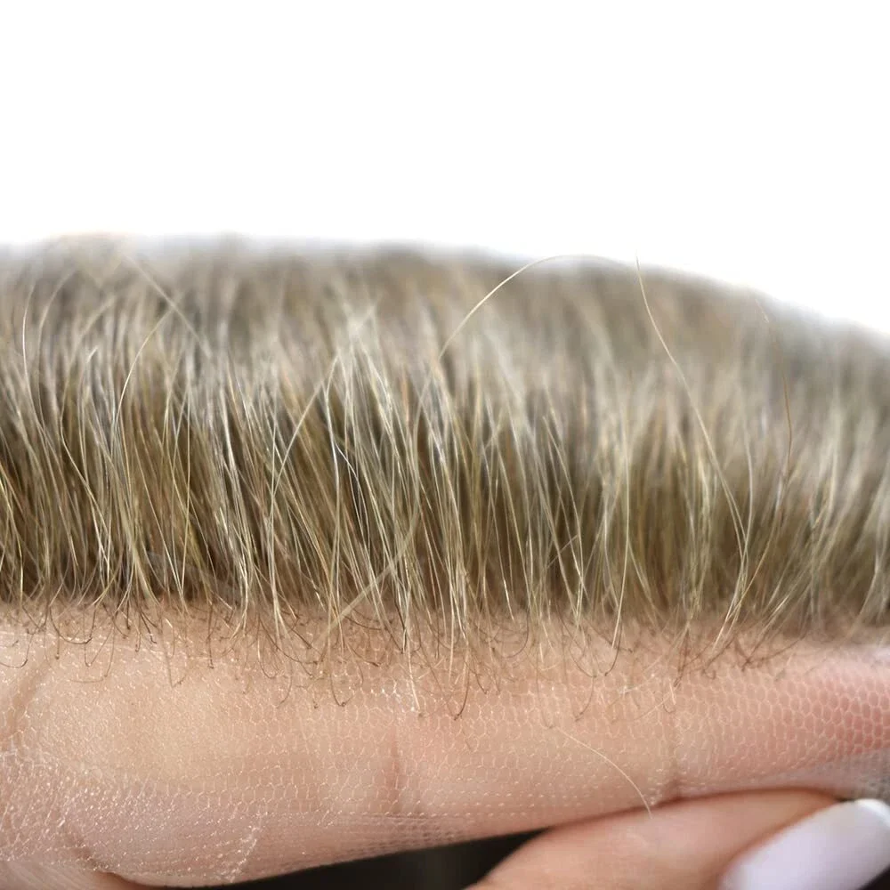 Parrucca da uomo AIR-Lace con base in pizzo svizzero ultra sottile, sistema di protesi capillare maschile in capelli umani, per uomo - immagine 4