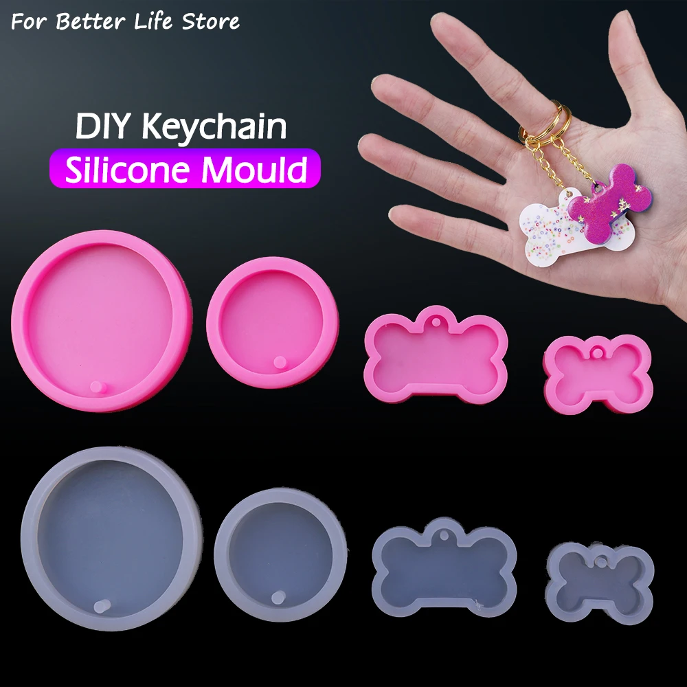 DIY Dog Tag Bone Shaped Keychain Casting Soft Silicone Mould Crafts Key Chain Pendant Making Tools Crystal Epoxy Resin 1Pcs