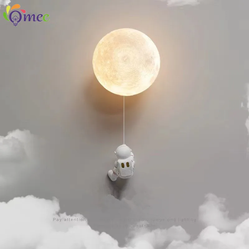 Nordic LED personality astronaut moon children's room wall lamp kitchen dining room bedroom study balcony aisle lamp decoration