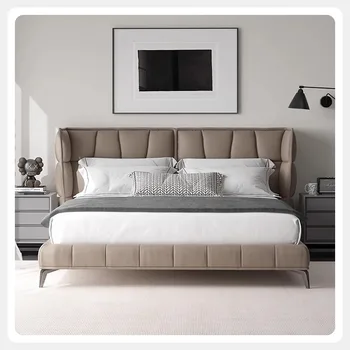 Luxury Double Frame Bed Set Modern Wooden Designs Soft Bed Style For King Size Leather Wall Bed For Hotel Bedrooms