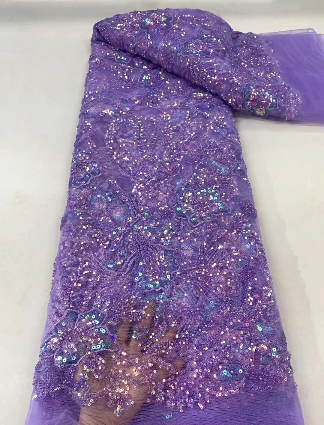 

Luxury Sequence African Beaded Lace Fabrics 2023 Latest High Quality French Tulle Lace Embroidery With Beads For Party Dress