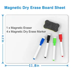 Compact Magnetic Dry Erase Whiteboard for Refrigerator - Portable A4 Size Planner (A4 Size -4Pen1Eraser)