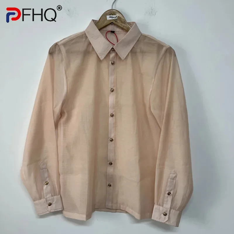 

PFHQ Men's Only M Size Organza Shirts Translucence Breathable Thin Single Breasted Summer Popular Male Sun Protection 21Z4797