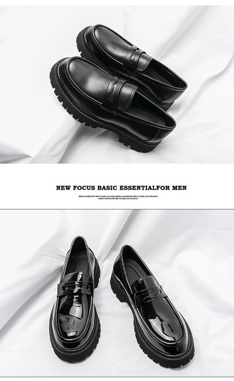 Neue Plateauschuhe, Müßiggänger-Schuhe für Herren, Hochzeitsschuhe mit dicken Sohlen, schwarze formelle Business-Schuhe, Slip-on-Leder, erhöhen Freizeitschuhe – Detail 11