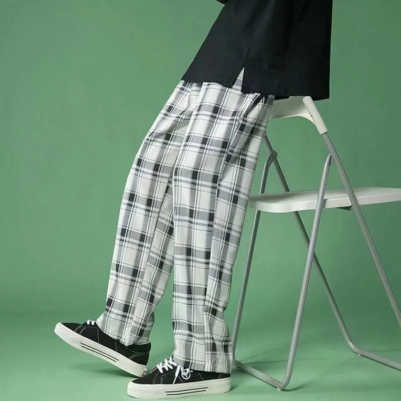 

Men's Casual Plaid Pants Retro Wide Leg Trousers Elastic Waist Oversize Pants Streetwear Jogger Trousers Men's clothing