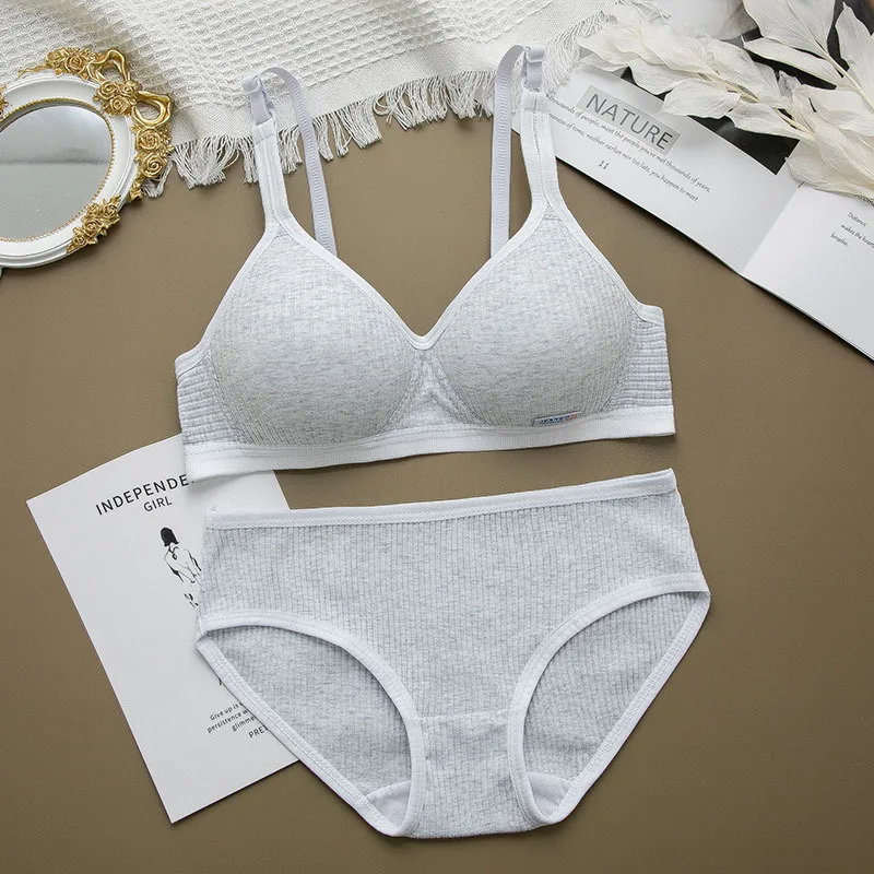 Thin Foam Underwear Lace Decorated Student Girl Bras Solid Wireless Comfortable Bra For Teenager Girls Underwear Set