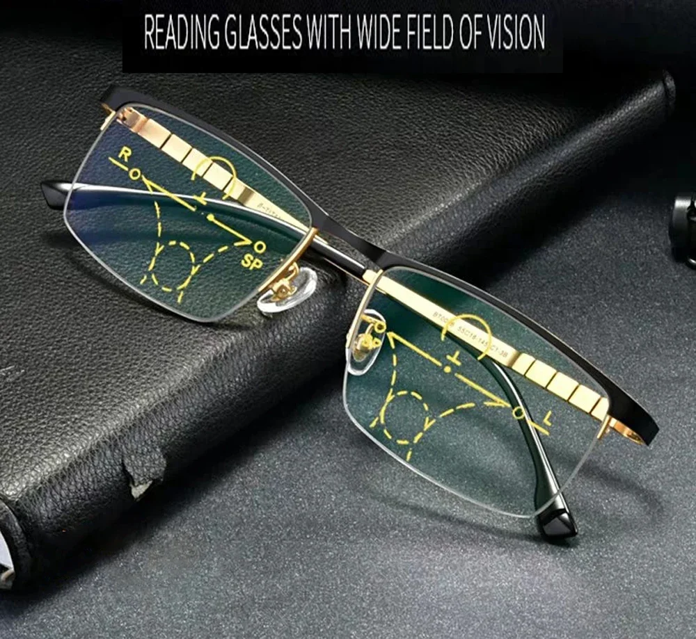 

Progressive Multifocus Reading Glasses See Near and Far Women Men Ultralight Titanium Alloy Semi-rim Anti Blu Ray 1 2 3 to 4