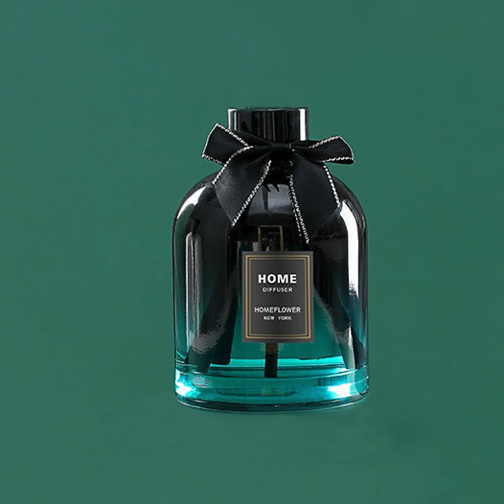 200ml empty glass diffuser bottle&Aromatherapy glass bottle include black alumite circle and plastic lids and label bowknot