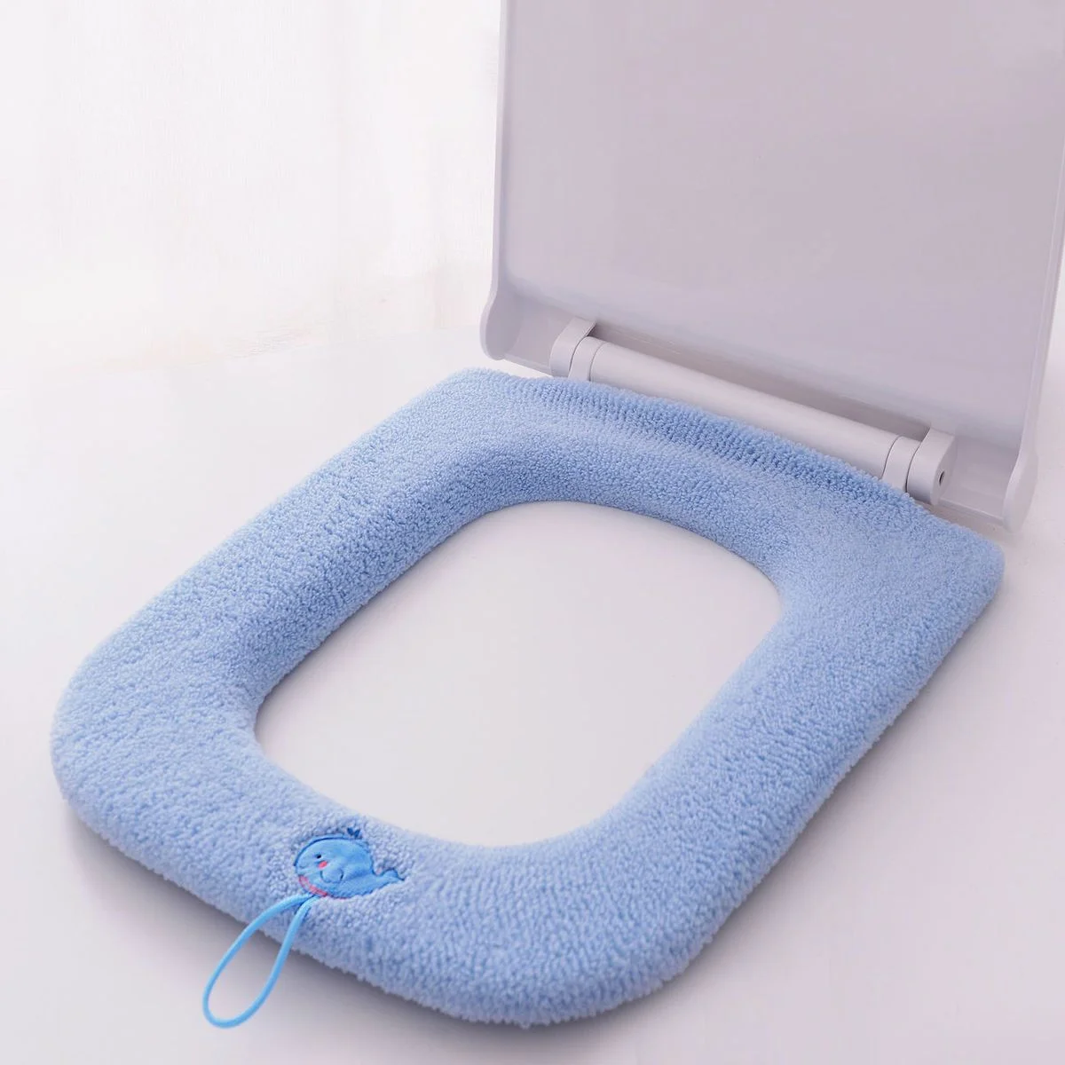 Thickened Plush Toilet Mats With Portable Handle Household Universal Toilet Seat Pads Bathroom Pure Color Square Cushion