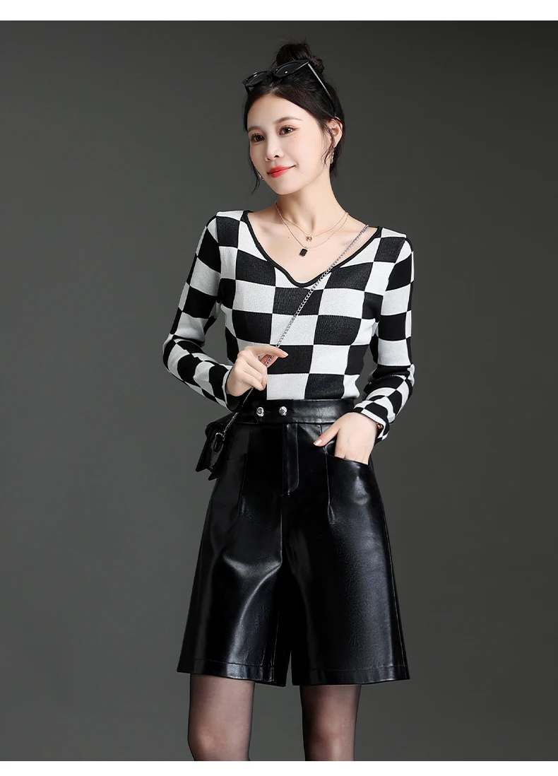 ZUZK PU Leather Bermuda Shorts For Women Loose Shorts Autumn Winter Motorcycle Punk High Waist Fashion Bermuda Shorts Femme