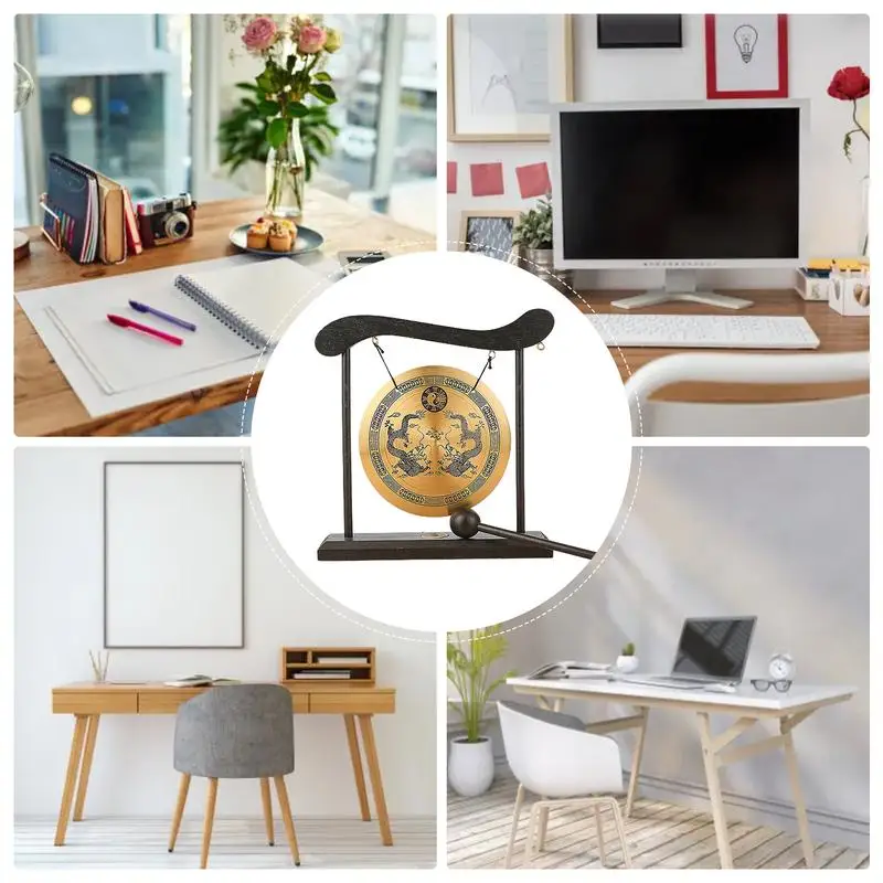 Desktop Gong Tabletop Zen Chinese Gong With Stand And Mallet Dragon With Taiji Symbols Desktop Retro Chime Table Meditation