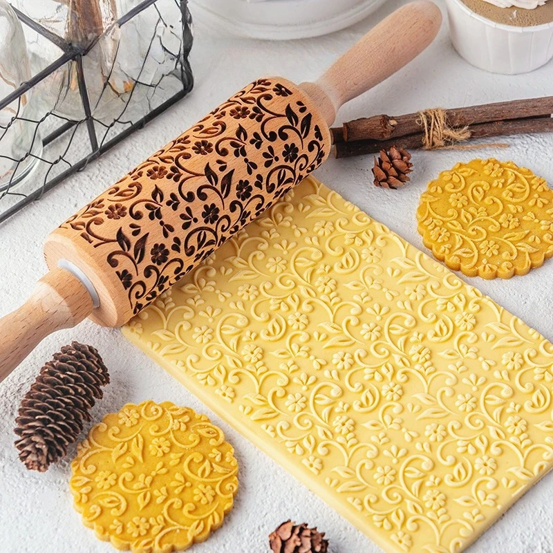 Beech Wood Embossing Rolling Pins for DIY Baking