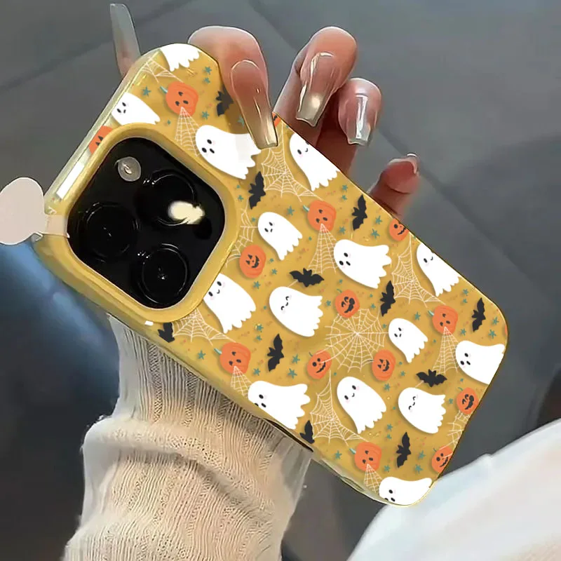 Spooky Ghosts & Pumpkin Halloween Phone Case - Festive Textured Bumper Cover