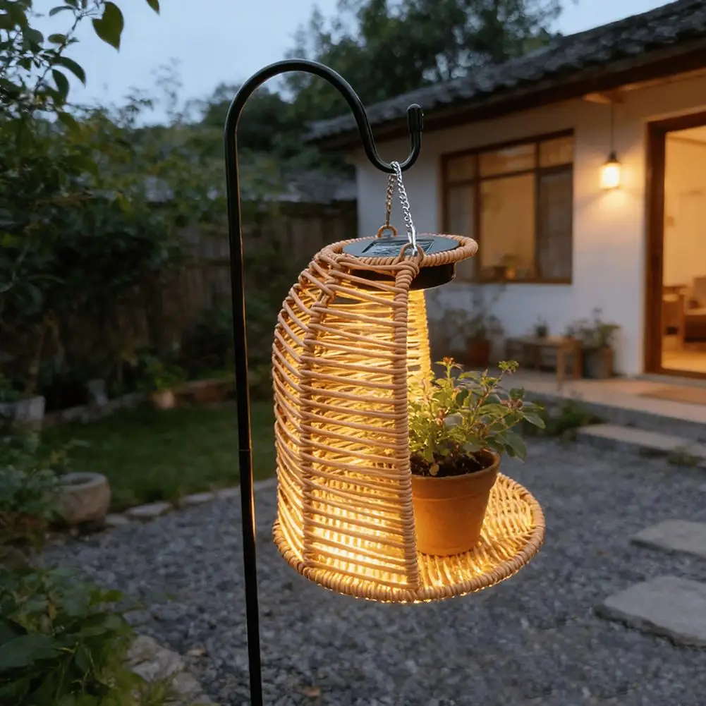 Close-up of hand-woven PE rattan texture on solar lantern body