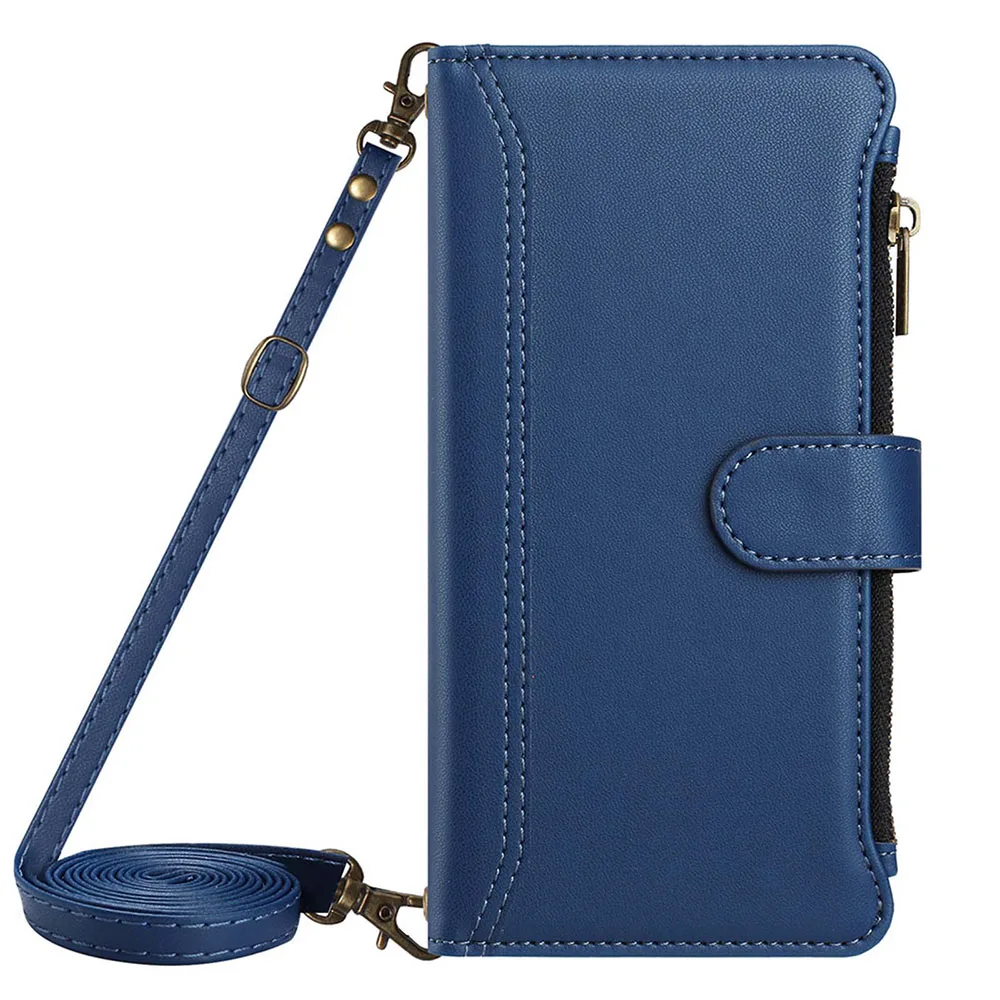 Zipper Multi-Card Wallet Flip Case with Lanyard