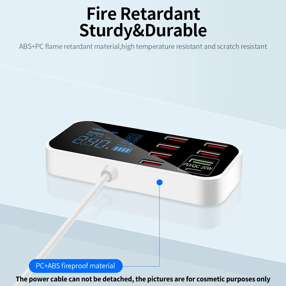 A9S+ 8 Port Car Charger with LED Display Type-C QC3.0 Quick Charging Intelligent Portable Safe Vehicle Charger Station