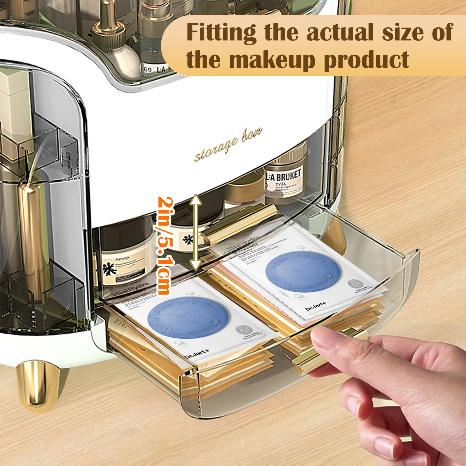 Makeup Organizer and Storage, Cosmetics Organizer Box for Countertop with Lid & Drawers, Cosmetics Skincare Organizers Box with 6