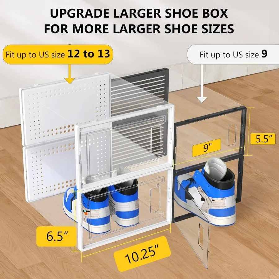 12 Pack XX Large Shoe Storage Organizer for Closet Modular Space Saving Shoe Boxes Clear Plastic Stackable Containers Display C