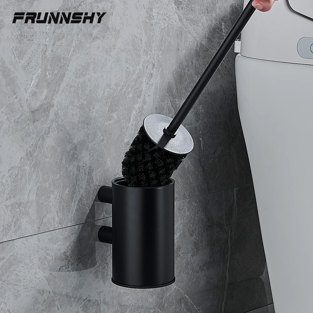 Porta scopino per wc nero opaco strumento per la pulizia del bagno  montaggio a parete scopino per wc verticale durevole in acciaio  inossidabile con supporto FR01
