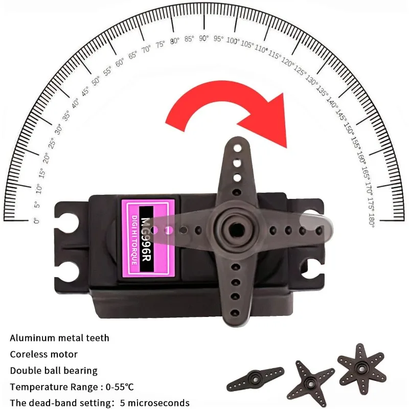 Quatre servomoteurs MG996R en métal, 55g, 180°, pour robotique