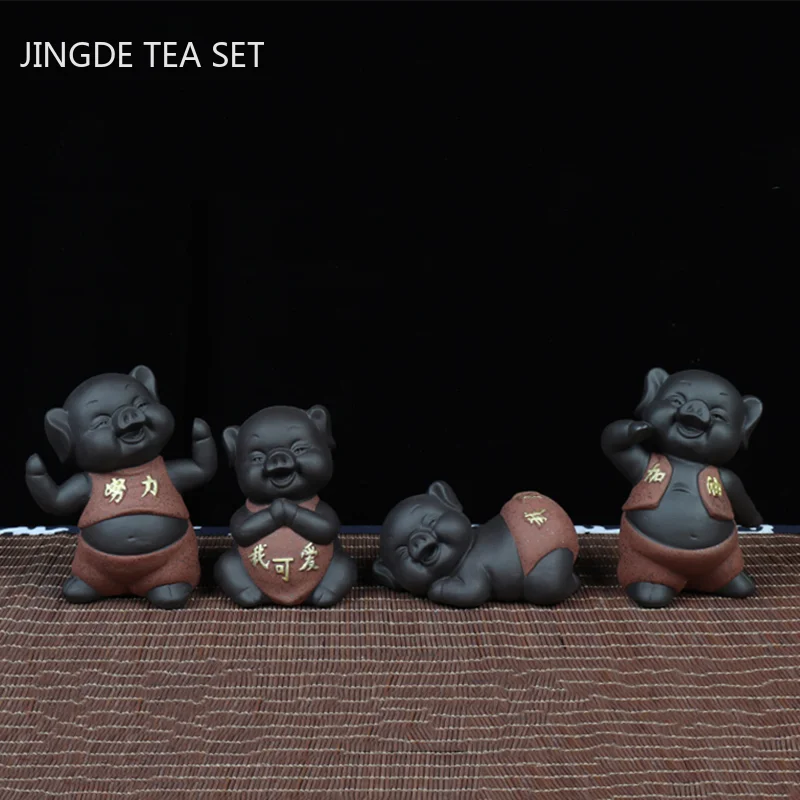 Creativity Purple Clay Tea Pet Decoration Cute Pig Tea Table Ornament Home Flower Pot Decor Crafts Tea Ceremony Accessories