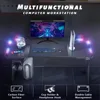 63 Inch Gaming Desk with LED Lights Carbon Fibre Surface Gaming Table Large Computer Desk Ergonomic Home Office Desks Z Shaped 6