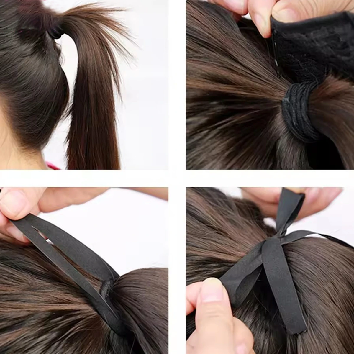 25CM synthetic short curly pear flower ponytail wig strap surrounds the woman's ponytail and extends the fake ponytail