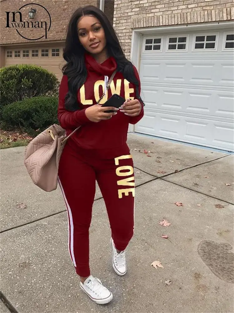 

Женский Брючный комплект из 2 предметов, Повседневный свитер и штаны с принтом в виде роз, с капюшоном и длинным рукавом, Осень-зима 2023