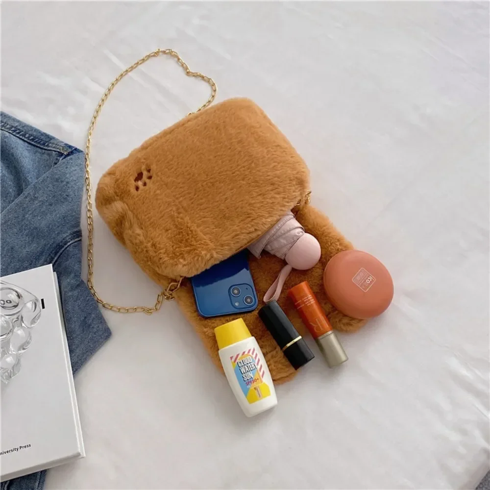 New Cute Little Bear Shoulder Bag for Women Soft Fluffy Kawaii Versatile Purse Winter Casual Girls Kid Solid Color Crossbody Bag
