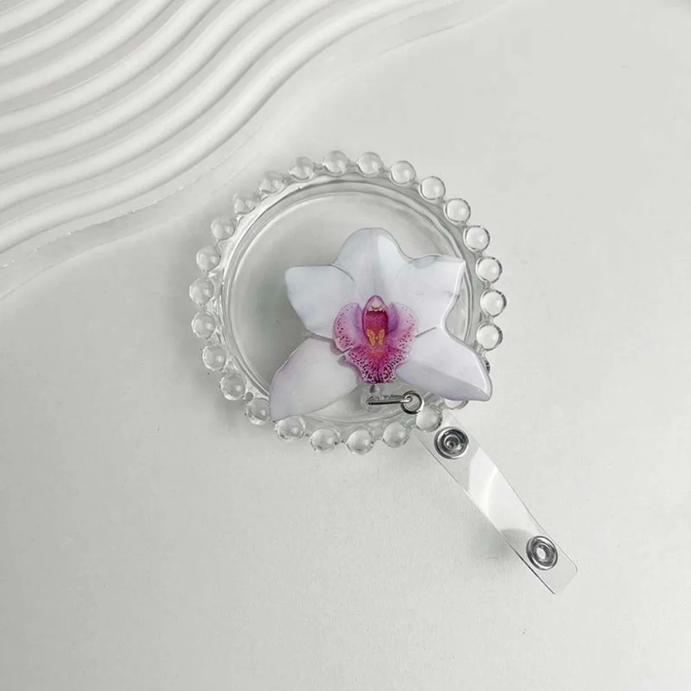 아크릴 수지 홀더 클립 난초 꽃 모양 내구성 있는 접이식 배지 홀더 접이식 디자인 ID 배지 릴 작업증