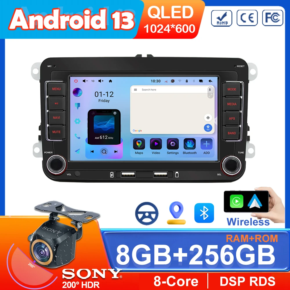 Автомагнитола 2DIN Android для Volkswagen Golf 5 6 Polo Passat B6 B7 CC Skoda Jetta универсальная мультимедийная Carplay Wi-Fi GPS-навигация