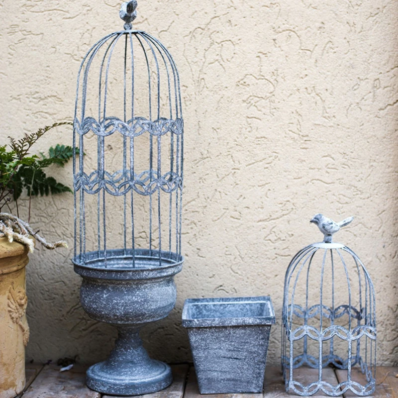 Bird Cage Flower Pot Stand Iron Climbing Vine Support Courtyard Garden Decor Vintage Plant Display Rack Unique Garden Accent