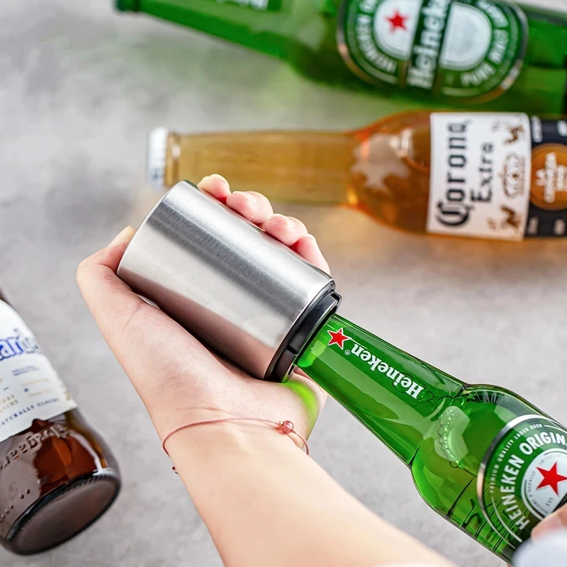 Bottle opener kitchen tools Automatic Beer Bottle Opener Magnet Beer Opener Stainless Steel Push Down Opener Wine Soda Cap Opener Kitchen Accessories