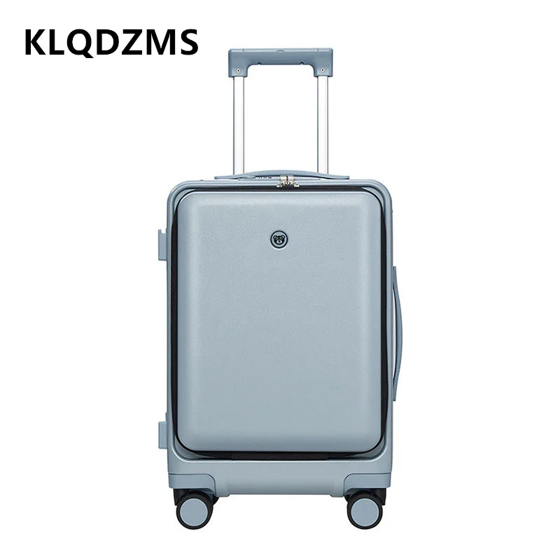 

KLQDZMS Luggage Travel Bag Front Opening Laptop Trolley Case Men's PC Boarding Case 20"24" USB Charging Women's Cabin Suitcase