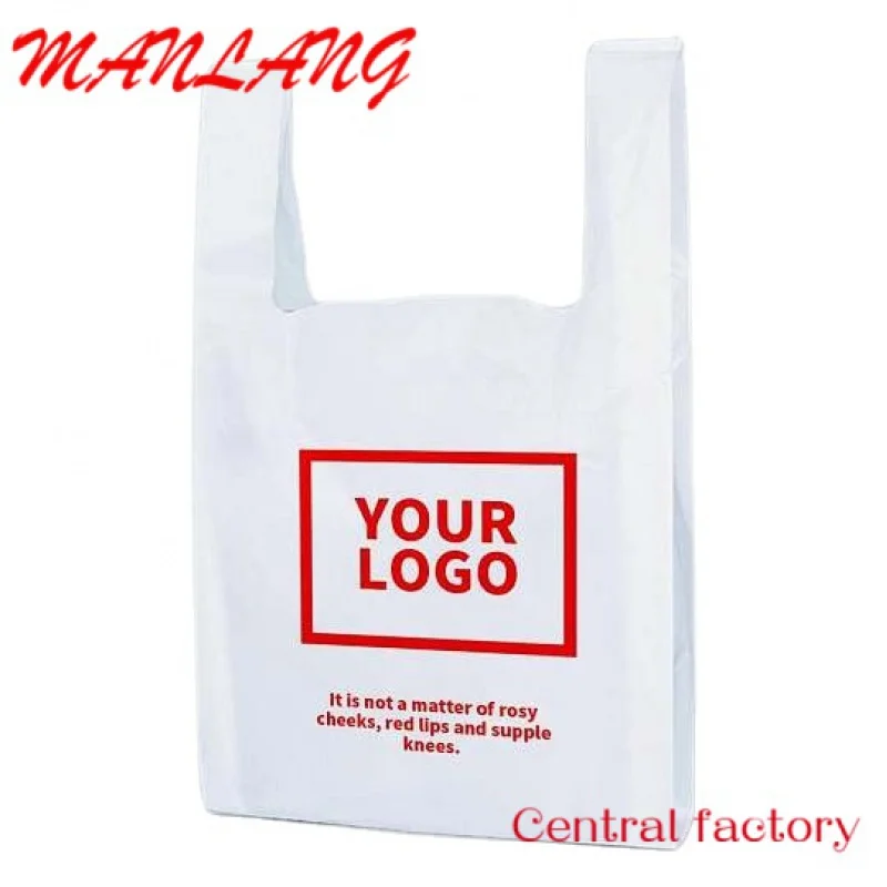 Sacchetti di plastica per t-shirt, ristoranti, Shopping, sacchetti per lo smaltimento del Logo personalizzati con manici grandi sacchetti di plastica