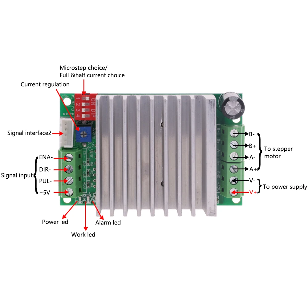 TB6600 Single Axis Two Phase Hybrid Stepper Motor Driver Controller Board Module with Short Circuit Protection 4.5A DC 10-45V