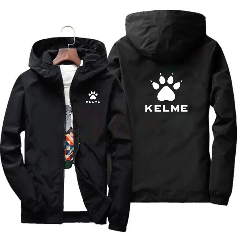 Kelme - Men's hooded jacket, large zippered sports jacket, raincoat, outdoor camping, spring and autumn, new products for 2024 ветровка kelme