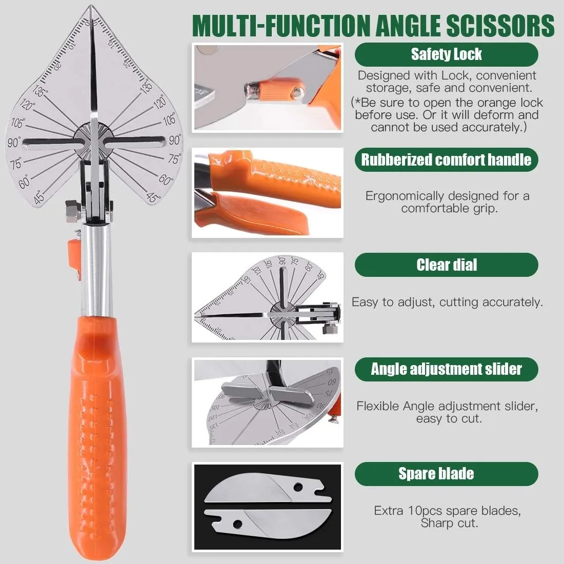 45 degree 135 degree edge angle Shear/multifunction angle scissors/wire slot cutter with 5 Replacement Blades and Spanner